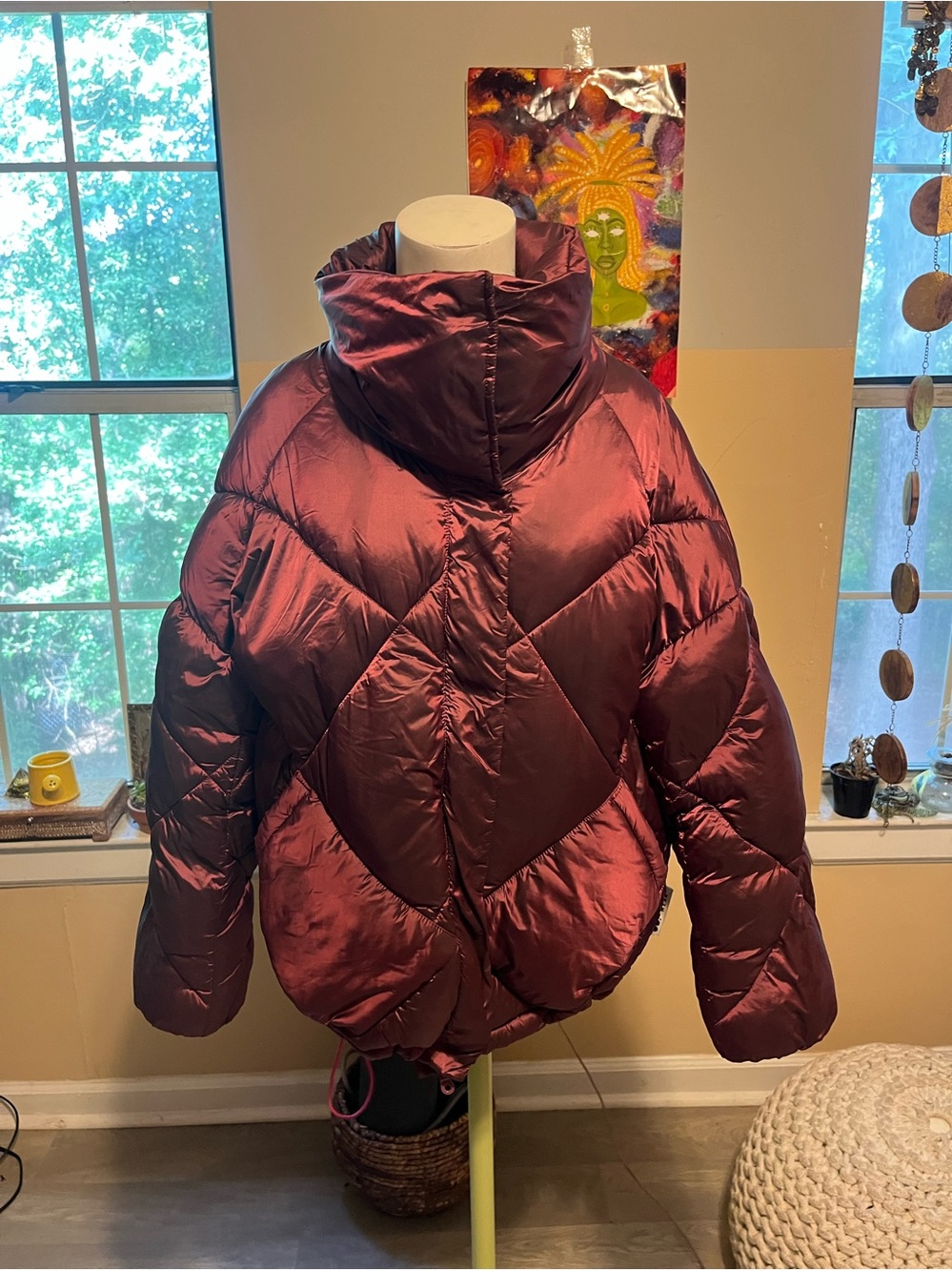OOF WEAR Women’s Quilted High-Collar Puffer Jacket – Burgundy